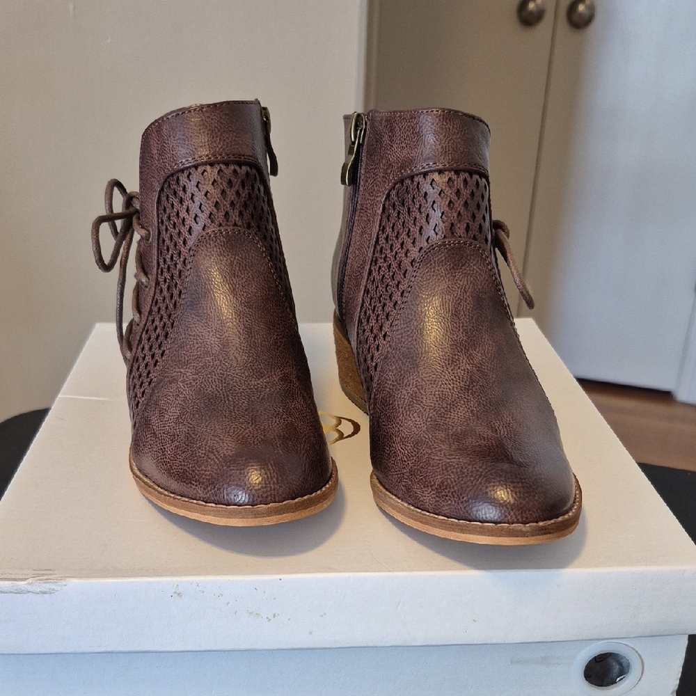 Beast Brand “Alexa” Booties – Brown Perforated Ankle Boots